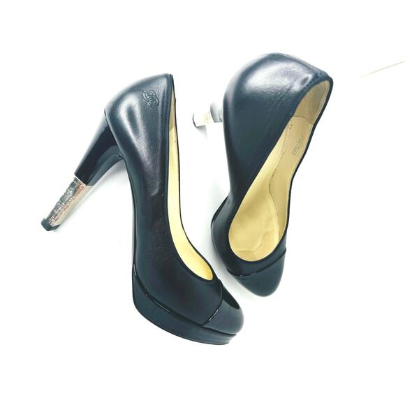 Chanel classic Black Patent Leather Toe Pumps with Metallic Silver Heel EU 40.5 - Picture 2 of 9